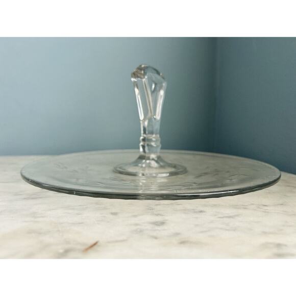 Vintage Tidbit 11” Serving Tray Dish Etched Glass Handle Floral Scallop Trim - Picture 12 of 16